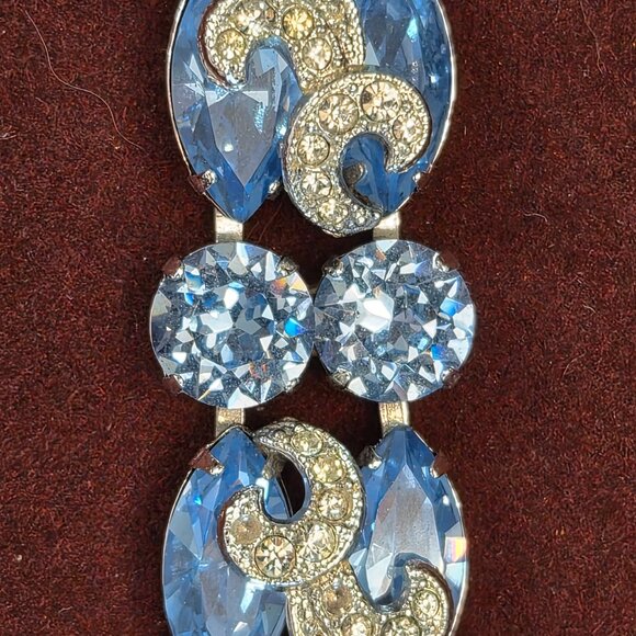 Signed Eisenberg Light Blue Rhinestone Bracelet 7.5” Vintage Jewelry - Picture 2 of 5